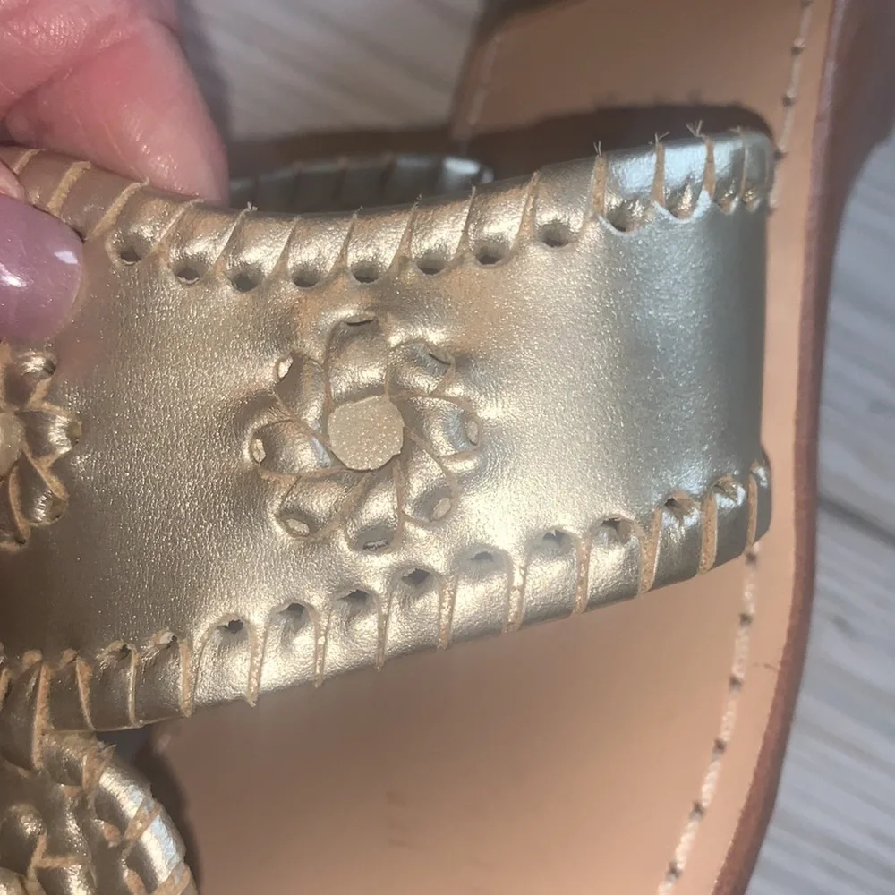 Jack Rogers Gold Leather Thong Sandals for Women